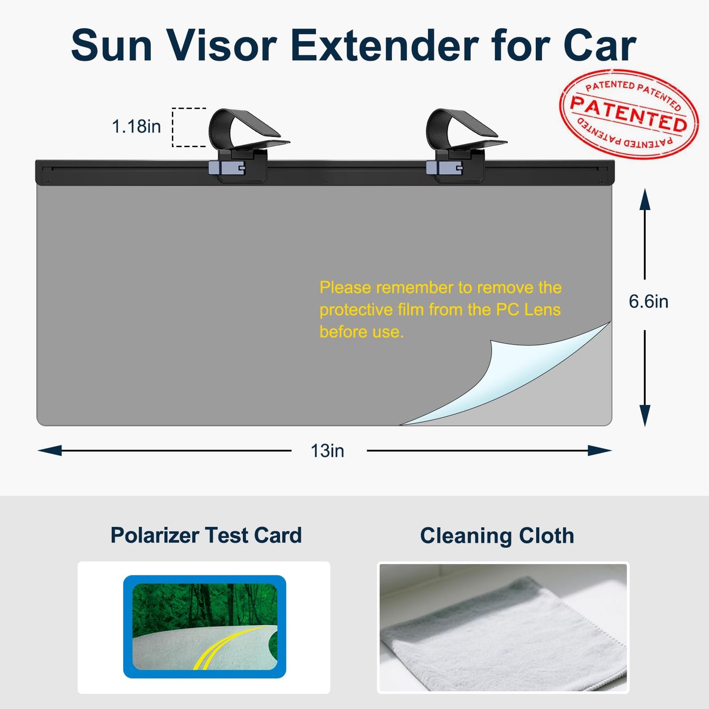 Sun Visor Extender for Car, Visor Extender Attachment for Car, Adjustable Visor Extender Sun Blocker UV400, Polarized Sun Visor Extender, Anti-Glare, UV Protector (2 Pack, Large)
