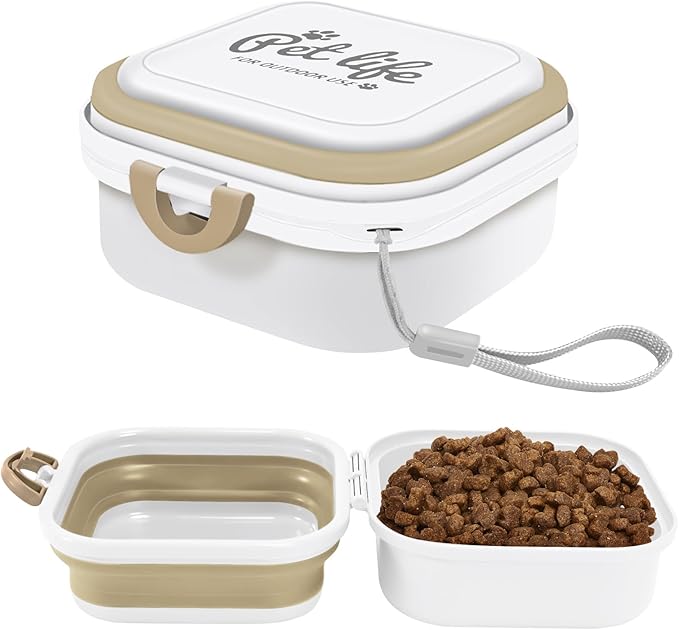 Collapsible Dog Water Bowl, Portable Dog Bowl for Traveling, 2-in-1 Pet Food and Water Feeder - Travel Dog Bowls with Lid for Walking, Traveling, Camping and Hiking