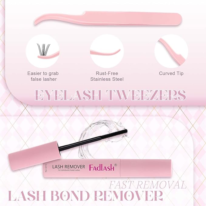DIY Lash Extension Kit Individual Lashes Clusters Lash Bond and Seal, Clusters Lash Glue Remover and Eyelash Tweezers for Eyelash Extensions (10D+20D-0.07C, 8-16mm, Kit)