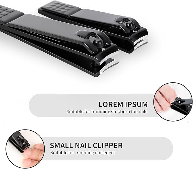 Nail Clippers Set, Sharp Stainless Steel Fingernail and Toenail Clippers, Nail Clippers for Thick Nails or Ingrown Nails, Perfect 3 PCS Black Nail Cutter for Men/Women/Kids, Set Include Nail File.