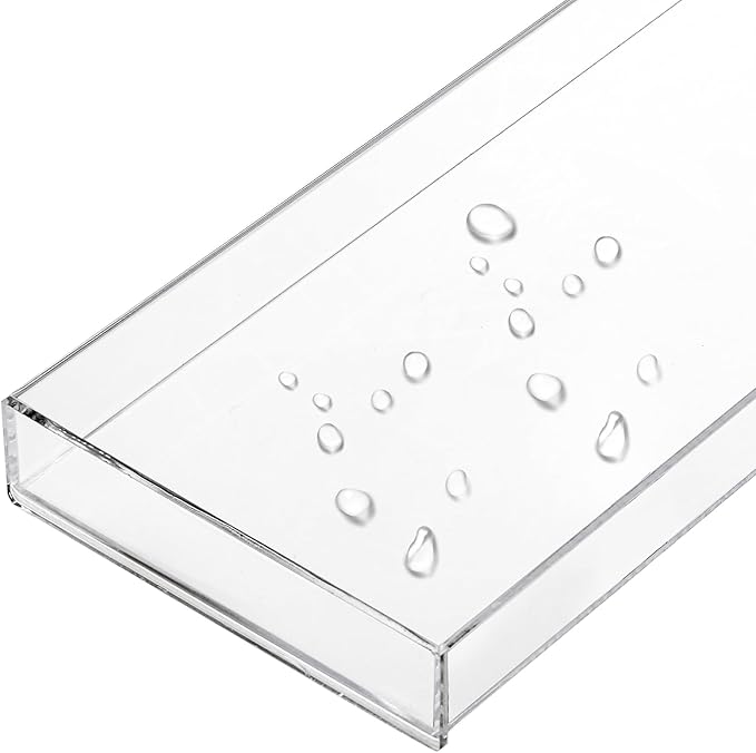 Peohud 3 Pack Acrylic Bathroom Trays, Clear Vanity Tray for Toilet Tank, Decorative Countertop Organizer for Perfume, Makeup, Cosmetics, Jewelry, Soap, Candle, Plant, 12 x 5.1 x 1.2 Inches
