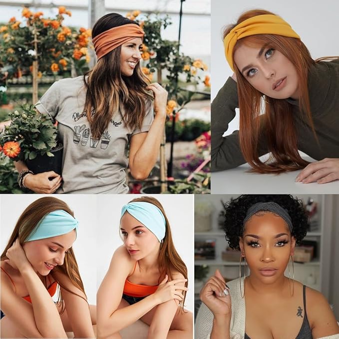 Kachanaa 6 Pack Solid Color Headbands for Women - Non - slip Soft Elastic Turbans Ideal for Running,Yoga & Sports Sweat Wicking for Girls