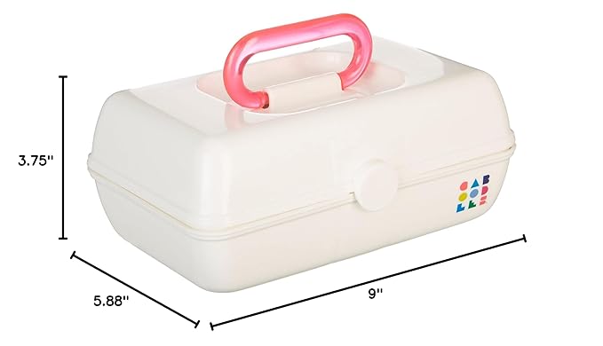 Caboodles Pretty in Petite Makeup Box, Two-Tone White on White, Hard Plastic Organizer Box, 2 Swivel Trays, Fashion Mirror, Secure Latch for Safe Travel