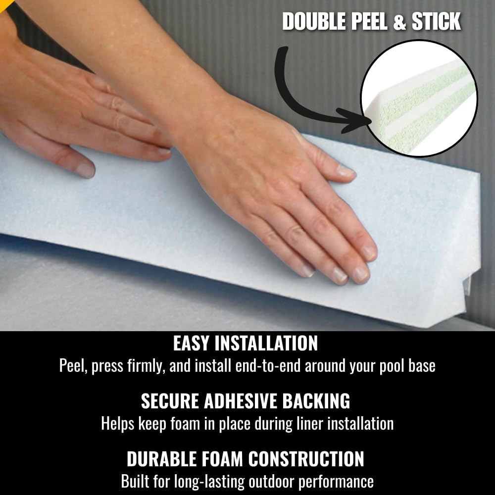Freetime Fun 46" 13 PCS Peel and Stick Pool Cove for 15' Round Above Ground Pool - Dense Closed Cell Foam Peel and Stick Above Ground Pool Cove with Adhesive Back for Pool Liner Protection