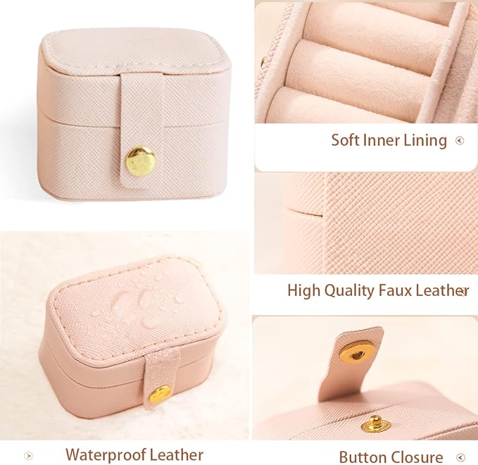 Travel Jewelry Ring Case,Small Jewelry Ring Box,Ring Holder,Mini Jewelry Case Portable Storage Case, for Women Girls, for Travel,Business,Wedding,Bridesmaid Gift(Pink)