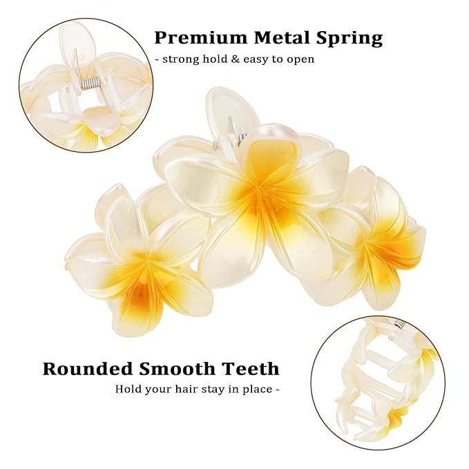 Hawaiian Flower Hair Clips Large Matte Hair Claw for Women Non-Slip Strong Hold Clips for Thick Hair, Hair Accessories for Women and Girls ，Yellow，Orange，Red，Green