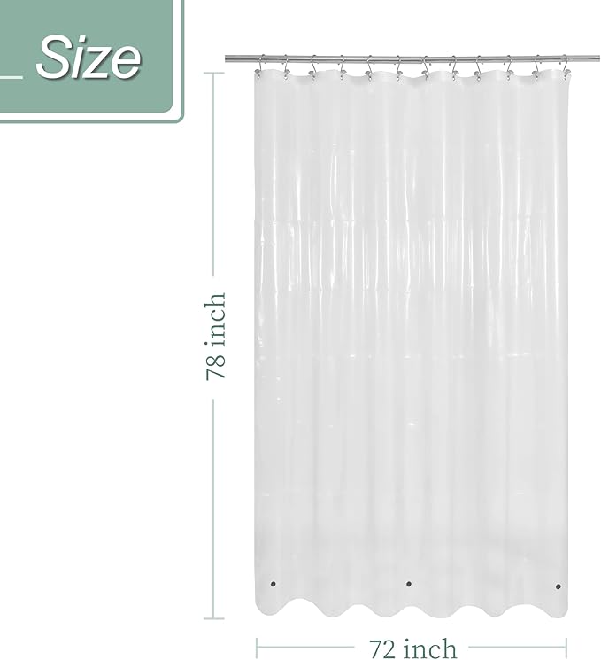 Mrs Awesome Long Shower Curtain Liner with 3 Magnets, 72x78 Clear PEVA Shower Liner, 78 Length Plastic Shower Curtain for Bathroom, Waterproof, 72 x 78, Clear
