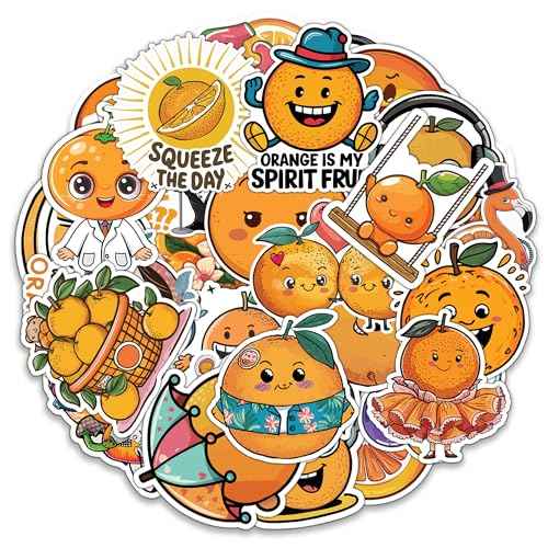 Fruit Orange Stickers 50 Pieces Vinyl Waterproof Decal for Laptop Water Bottle Phone Car Window Bike Motorcycle Stakeboard Scrapbook Oranges Sticker Gifts for Kid Adult