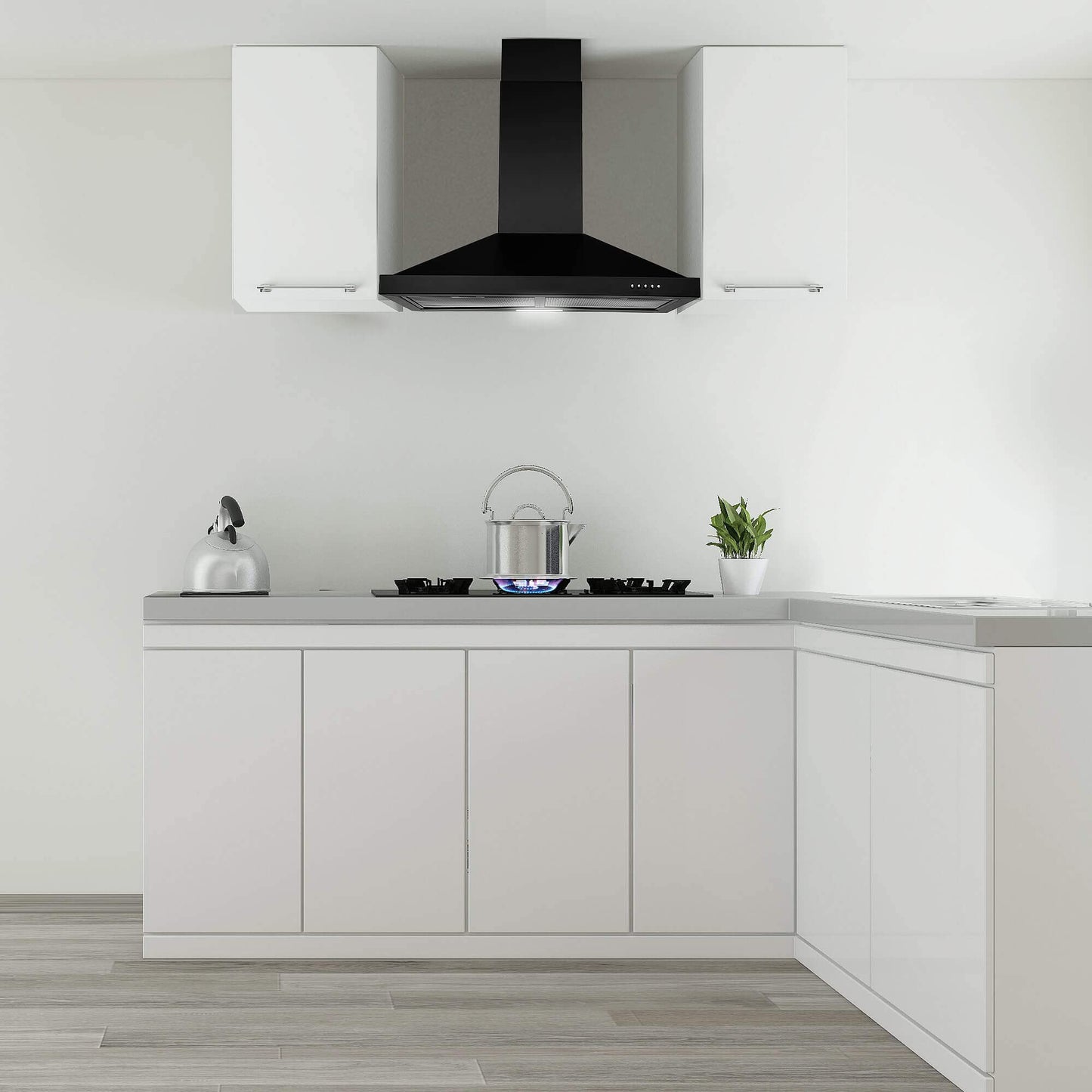 SNDOAS 24 inch Range Hood Black,Stainless Steel Chimney-Style Kitchen Hood, Ductless Stove Hood Vent with Energy Saving LED Light,Wall Mount Vent Hood, Push Button 3-Speed Exhaust Fan