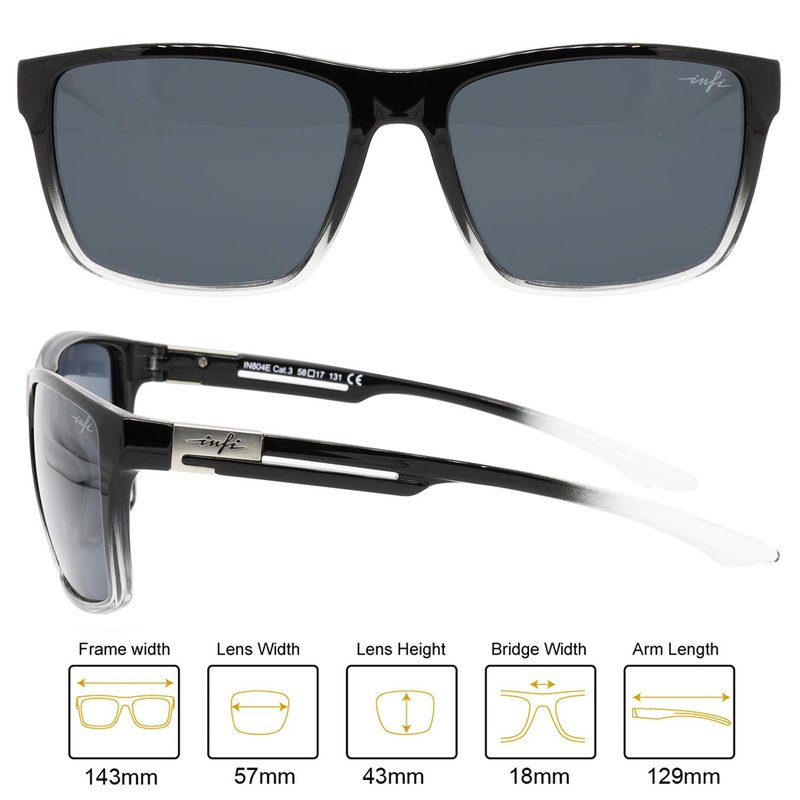 INFI Fishing Polarized Sunglasses for Men Driving Running Golf Sports Glasses Square UV Protection Designer Style Unisex (Shiny Black/Crystal)
