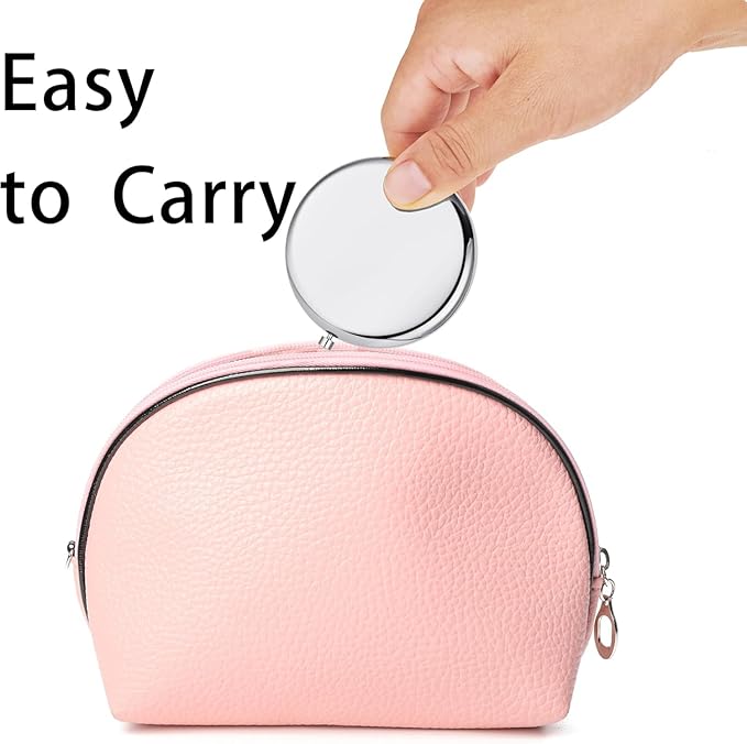 Compact Mirror for Purse, Metal Round Shell, Double-Sided 1X/2X Magnifying, Portable Travel Makeup Mirror, Mini Pocket Mirror, Sliver, 4 Packs