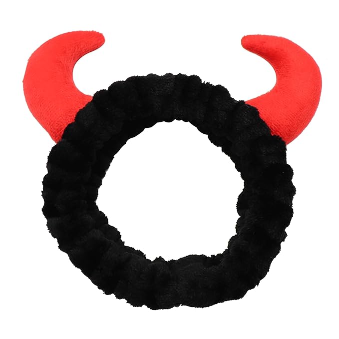 Devil Horn Facial Spa Headband - Cosmetic Makeup & Skincare Headband for Washing Face & Makeup (Black)