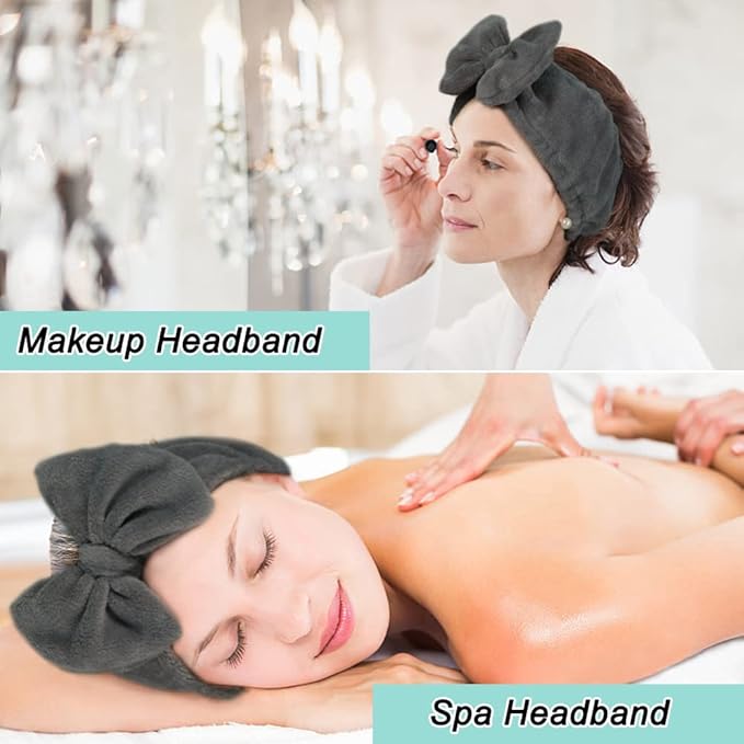 Shintop Makeup Headband Soft Carol Fleece Spa Headband with Cute Bow Elastic Headwear for Washing Face Skincare Facial Mask ShowersÃ¯Â¼ÂGreyÃ¯Â¼Â