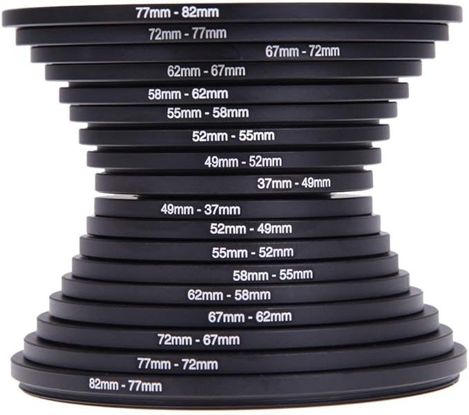 Tookie 18Pcs Filter Ring Adapter Set, 37-82mm Metal Step Up/Down Rings Lens Adapter Filter Set Compatible with Digital SLR Camera