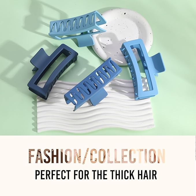 5 Inche Gradient Blue Extra Large Claw Clips for Thick and Long Hair, 4 Pack Xl Jumbo Oversized Matte Non-slip Rectangle Hair Clips for Women, Big Strong Hold Jaw