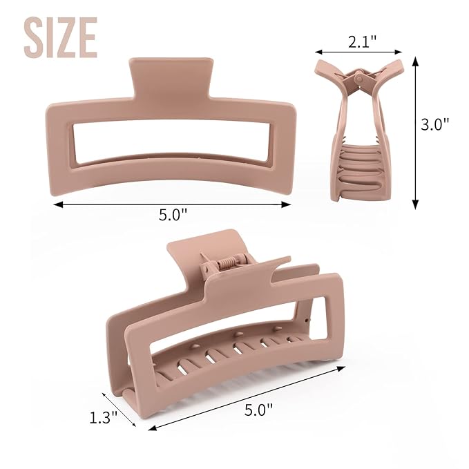 5 Inche Extra Large Claw Clips for Thick Hair and Long Hair, 4 Pack Xl Jumbo Claw clips, Oversized Matte Non-slip Rectangle Hair Clips for Women, Big Strong Hold Jaw Clip,Neutral Color