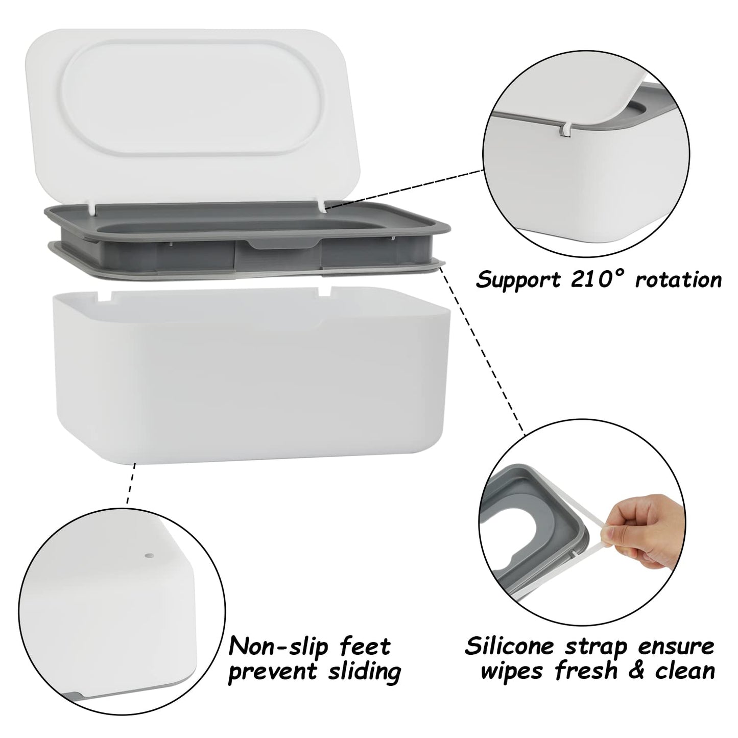 2 Pack Wipes Dispenser, Wipe Holder for Baby & Adult, Seposeve Refillable Wipe Container, Keeps Wipes Fresh, One-Handed Operation. Non-Slip, Easy Open/Close Wipes Pouch Case