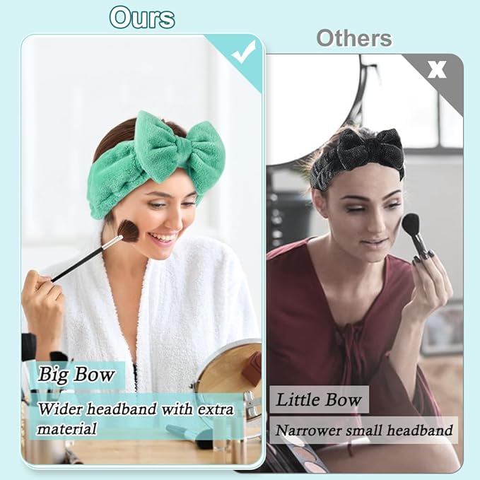 Shintop Face Wash Headband, Soft Makeup Headband with Cute Bow Elastic Spa Headwear for Skincare Facial Mask Showers (Pea Green)