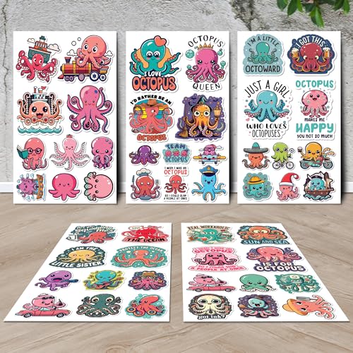 Octopus Stickers 50 Pieces Vinyl Waterproof Decal for Laptop Water Bottle Phone Car Window Bike Motorcycle Stakeboard Scrapbook Octopuses Sticker Gifts for Kid Teen Adult