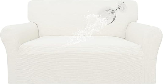 Easy-Going 100% Waterproof Loveseat Couch Cover, Dual Waterproof Sofa Cover, Stretch Jacquard Sofa Slipcover, Leakproof Furniture Protector for Kids, Pets, Dog and Cat (Loveseat, Cream)
