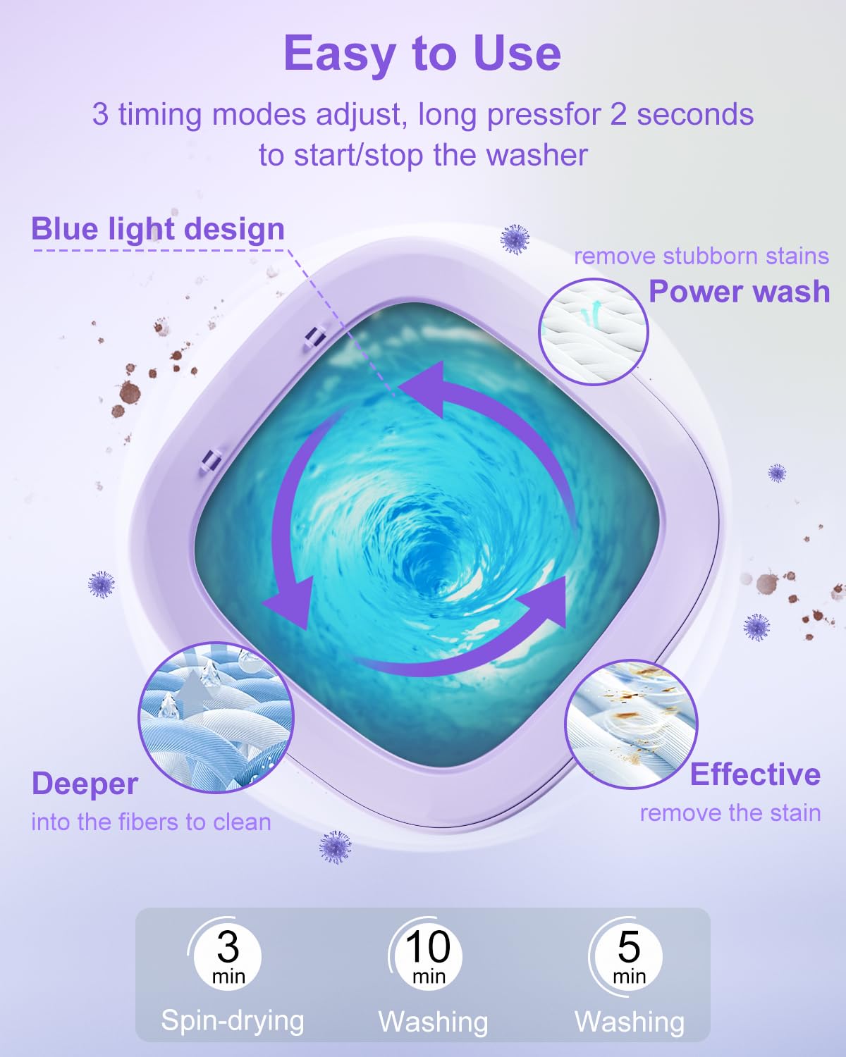Portable Washing Machine, 16L Mini Washer for Apartments, RV & Travel | Folding Clothes Washer with Spin Basket & 3 Modes | Compact Washing Machine for Underwear, Socks, Baby Clothes (Purple)