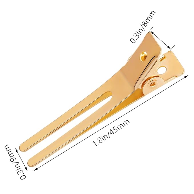 Wobe 1.8" Hairdressing Double Prong Curl Clips, 50pcs Metal Alligator Clips Hairpins for Hair Bow Great Pin Curl Clip, Styling Clips for Hair Salon, Barber (Gold)