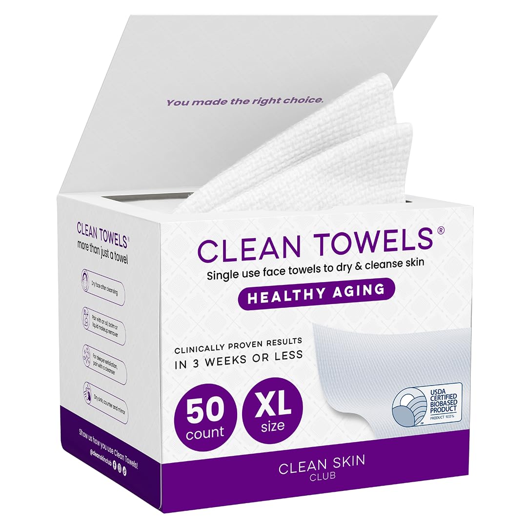CLEAN SKIN CLUB Healthy Aging Clean Towels® XL, Smooths Fine Lines Wrinkles & Texture, Disposable Face Dry Wipes, XL - 1 Pack (50 count)