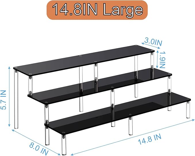 HENABLE Black 14.8 IN Large Acrylic Perfume Organizer Stand, Clear Display Risers for Perfume, Cologne, Cosmetic, Skincare, Funko POP, Dessert Display, Cupcake Stand Holder