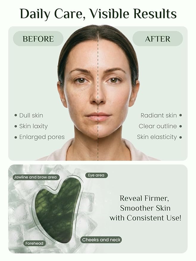 Rena Chris Gua Sha Facial Tools, Xiuyan Jade Guasha Tool for Acupuncture, Manual Massage Tool for Jawline Sculpting and Puffiness Reducing, Gua Sha Facial Massage Tool, Skin-Care Gift (Dark Green)