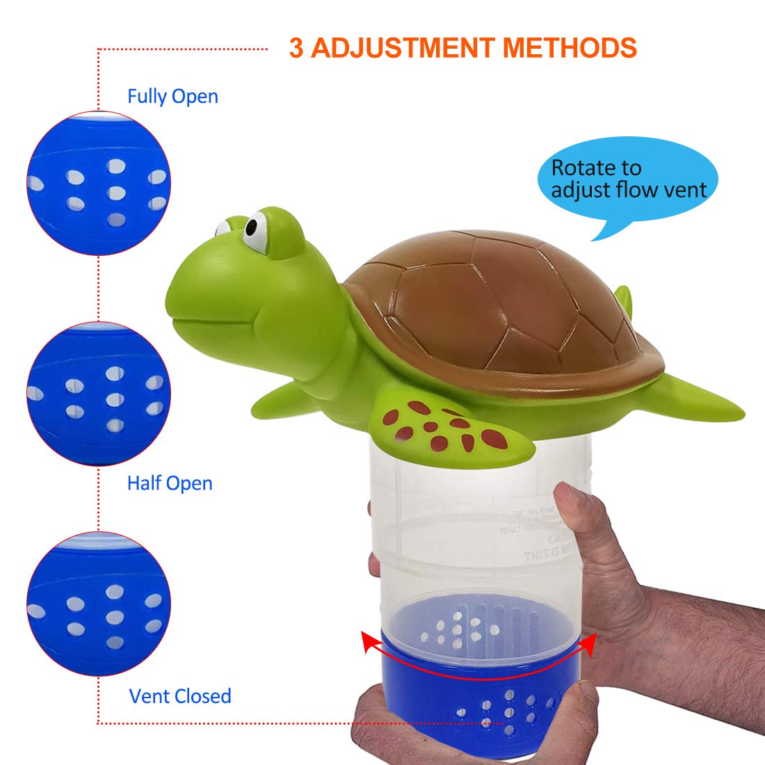 Blufree Chlorine Floater, Floating Chlorine Dispenser for Pools, Cute Turtle Pool Chlorines Floater, Large Capacity Chlorines Pool Floater w/Adjustable Release