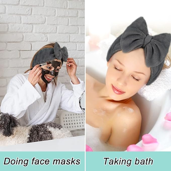Shintop Makeup Headband Soft Carol Fleece Spa Headband with Cute Bow Elastic Headwear for Washing Face Skincare Facial Mask ShowersÃ¯Â¼ÂGreyÃ¯Â¼Â