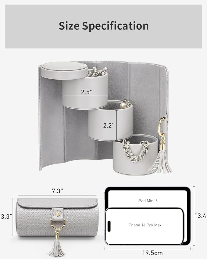 VLANDO Gifts 2026 for Women, Girl - Travel Jewelry Oragnizer, 3-Layer Jewelry Storage Box, Travel Essential Accessories for Women, Birthday Gifts for Couples Mom Friends - Grey