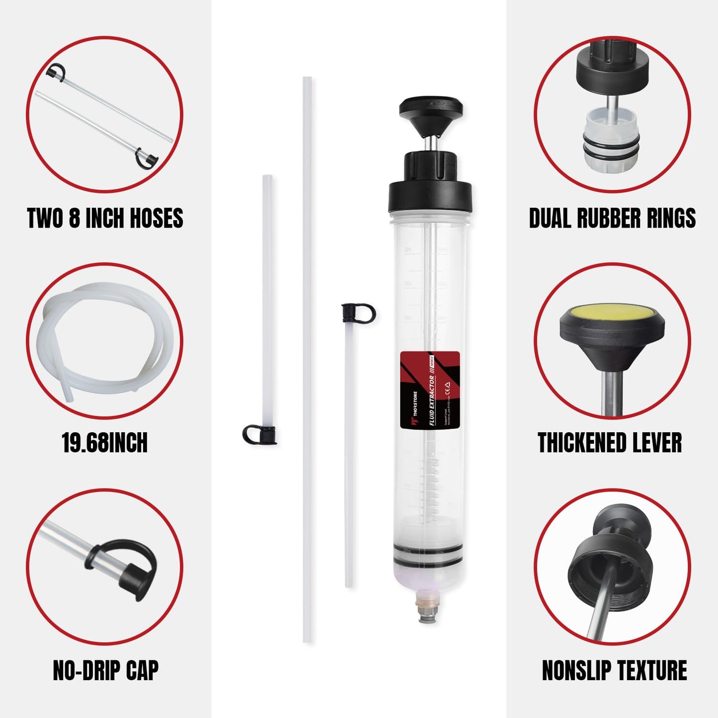 Thorstone 500cc Automotive Fluid Extractor Pump, Manual Oil Change Syringe with 50cm Rubber Hose & 2pcs 22cm PVC Suction Tubes