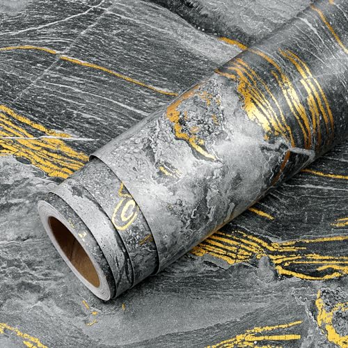 Livelynine Marble Peel and Stick Wallpaper Gold Black Marble Contact Paper Peel and Stick Countertops Kitchen Countertop Vinyl Wrap Waterproof Desk Self Adhesive Covering Counter Top Covers 15.8x78.8
