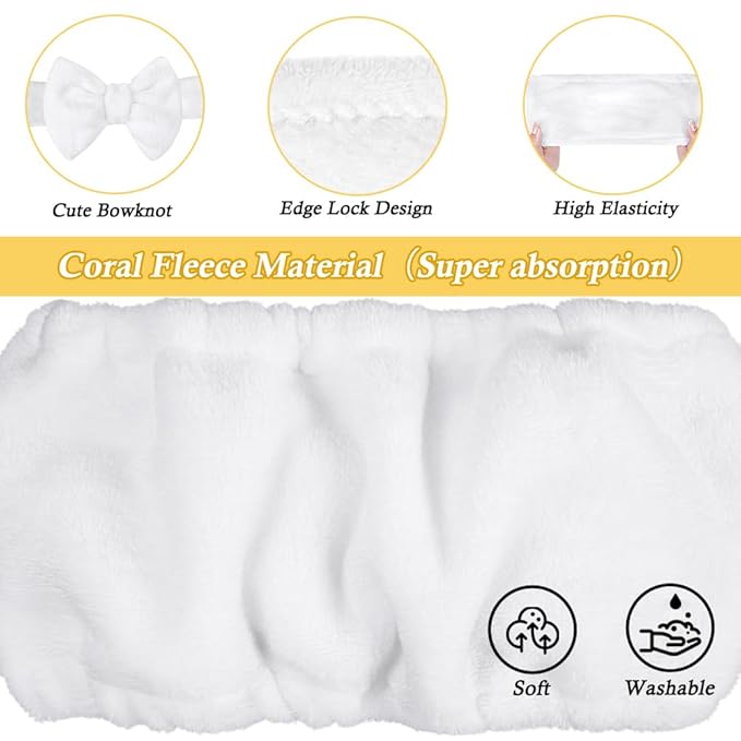 Shintop Skincare Headband, Soft Spa Headband Makeup Headwear with Cute Bow Elastic Hairband for Washing Face Facial Mask ShowersÃ¯Â¼ÂWhiteÃ¯Â¼Â