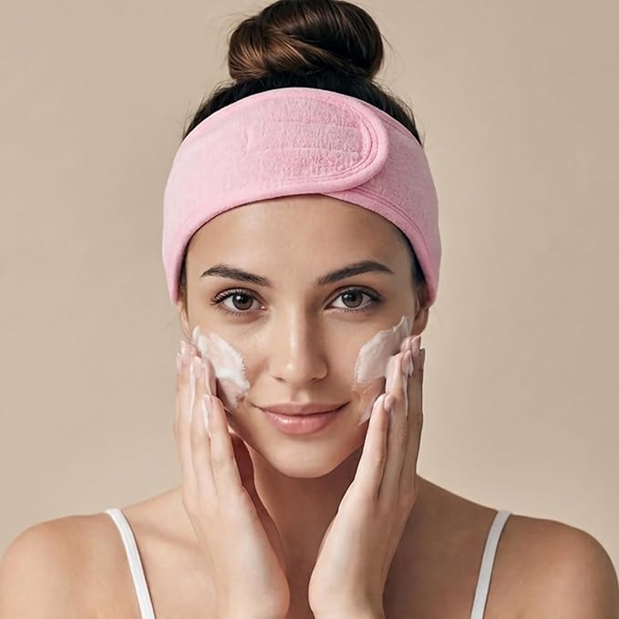 3 Pack Velcro Headband for Washing Face, Terry Cloth Spa Headbands for Women - Soft Adjustable Facial Hair Band for Makeup & Skincare Routine