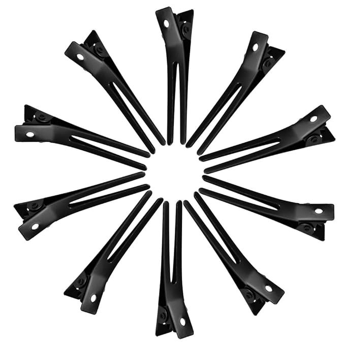 Wobe Hairdressing Double Prong Curl Clips, 50pcs 1.8" Metal Alligator Hairpins for Hair Bow Pin Curl, Styling Clips for Hair Salon Barber (Black)