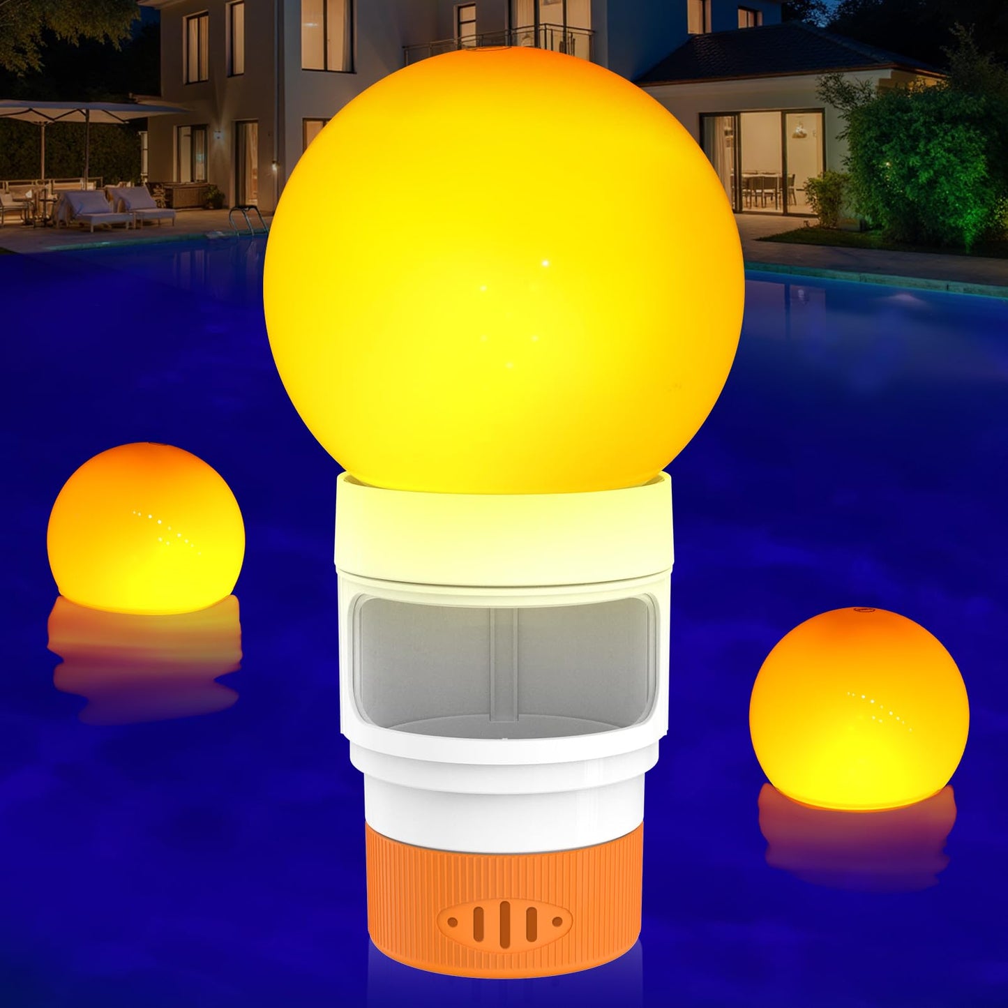 Solar Pool Chlorine Floater, Chlorines Floater with Light, Glow in Dark Chlorines Tablet Floater, Flame-Orange, 11 Inch