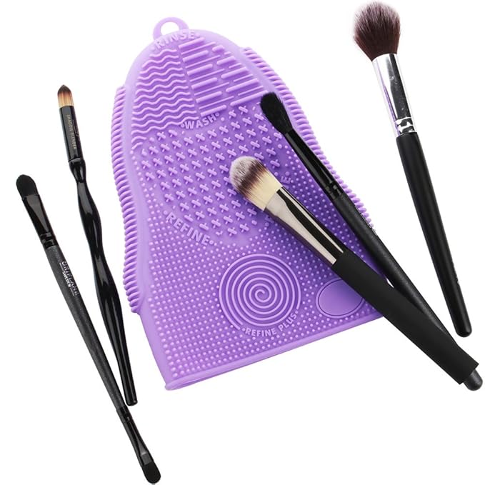 ScivoKaval Makeup Brush Cleaner Glove Mat Mitt Silicone Cosmetic Cleaning Scrubber Tool Face Brushes and Eye Brush Washing Pad Purple