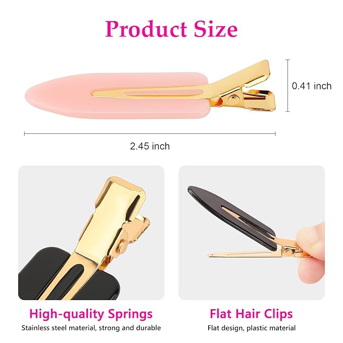 D 6 Pcs Creaseless Hair Clips No bend No Crease Hair Clip Makeup Clips for Women and Girls Flat Hair Clips for Hairstyling Salon Golden Handle