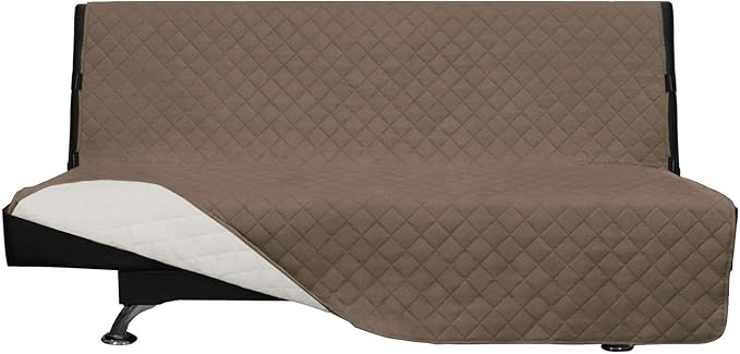 Easy-Going Futon Sofa Slipcover Reversible Sofa Cover Armless Couch Cover Water Resistant Pets, Kids, Children, Dog, Cat (Camel/Ivory)