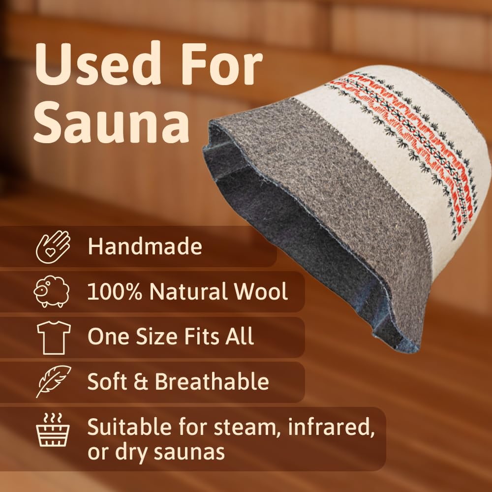 SHSH trade group Ukrainian Wool Sauna Hat Embroidered Ornament Vyshyvanka Ukraine Banya Bucket Sauna Hat for Women and Men Finnish Banya Cap