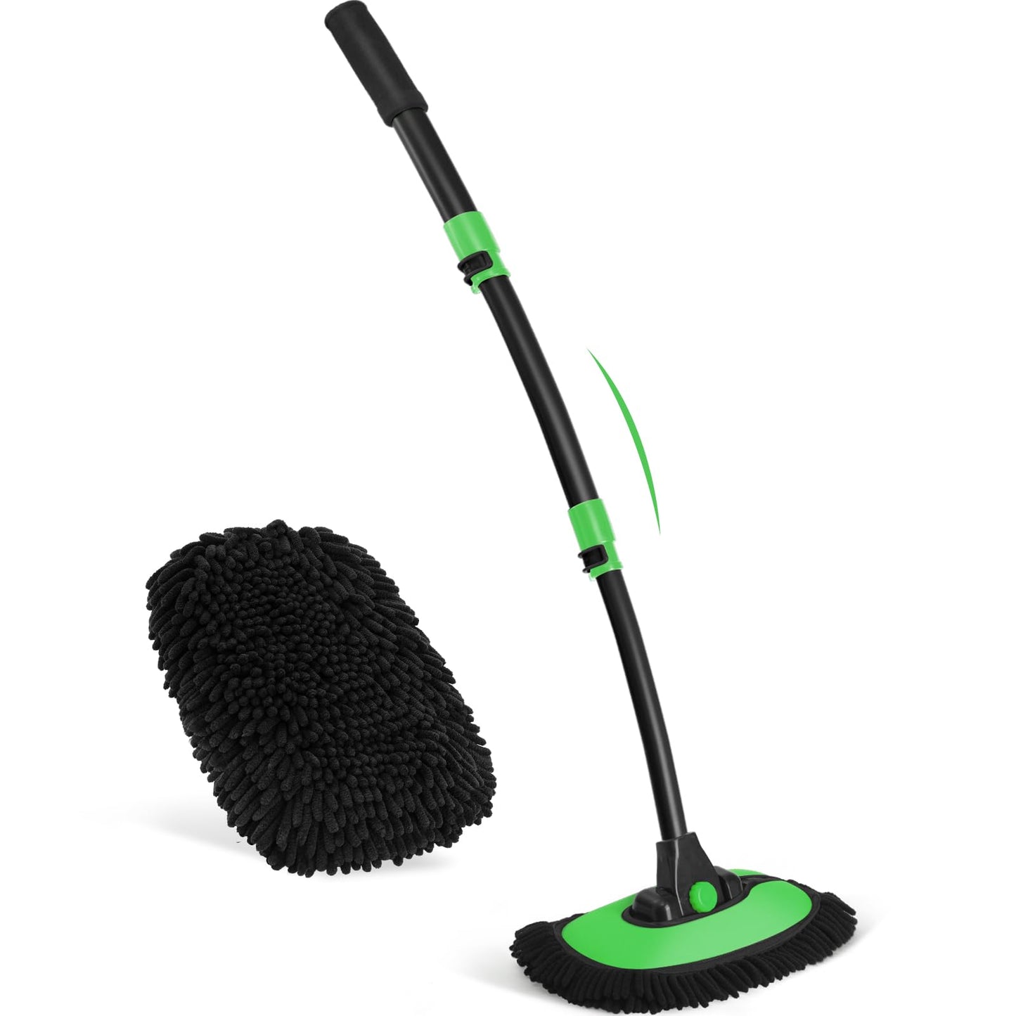 Ordenado 15°Curved Car Wash Brush with Long Handle, 43" Car Cleaning Brush with Extension Pole, Microfiber RV Wash Mop Scratch-Free, Exterior Washer Mop for Washing Roof Truck Camper SUV Caravan Green