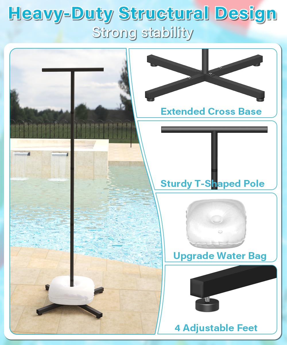 Mondazie Pool Float Holder Storage Rack, 22’’ x 63.7’’ Metal Pool Floats Organizer for Swimming Ring with Water Weight Bag, Pool Tube Floaty Stand Holders for Poolside Beach Outdoor Storage, Black