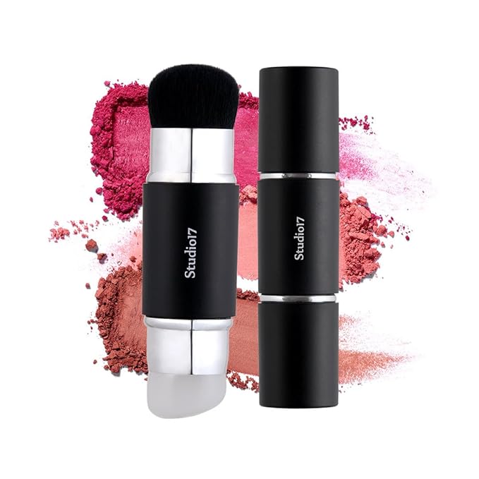 STUDIO17 Dual Ended Silicone Tip Blush Brush | Korean Olive Young Makeup Tool for Contouring & Blush Application | Skin-Friendly Non-Irritating Professional Face Makeup Brush