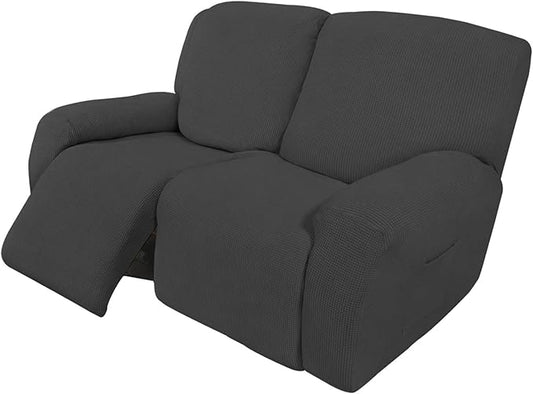 Easy-Going 6 Pieces RV Recliner Loveseat Stretch Sofa Slipcover Sofa Cover Furniture Protector Couch Soft with Elastic Bottom Kids, Spandex Jacquard Fabric Small Checks Dark Gray