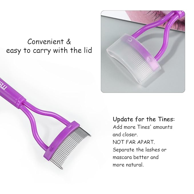 Eyelash Comb Eyebrow Brush MSQ Eyelash Separator Mascara Applicator Eyelash Definer With Comb Cover Arc Designed Cosmetic Brushes Tool (Purple)