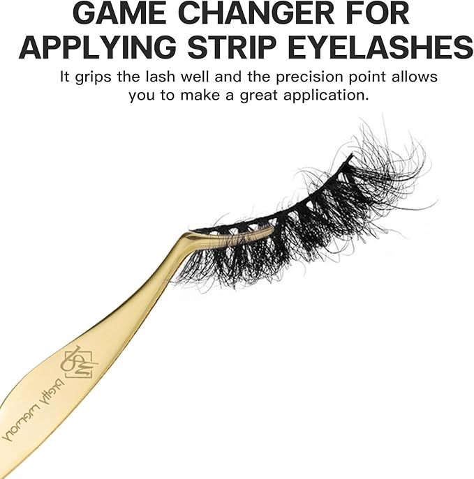 Pretty memory DIY Eyelash Applicator Tool, Curved Eyelash Tweezers for False Lashes, Lash Applicator for Easy Lashes Application and Removal, Gold