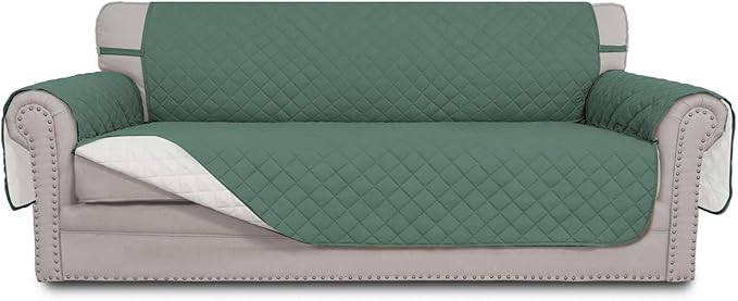Easy-Going Reversible Couch Cover for 3 Cushion Couch Sofa Cover for Dogs Water Resistant Furniture Protector Cover with Foam Sticks Elastic Straps for Pet Cat (Sofa, Cyan/Ivory)