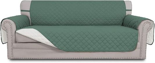 Easy-Going Reversible Oversized Couch Cover for 3 Cushion Couch Sofa Cover for Dogs Water Resistant Furniture Protector Cover with Foam Sticks for Pet Cat (Oversized Sofa, Cyan/Ivory)
